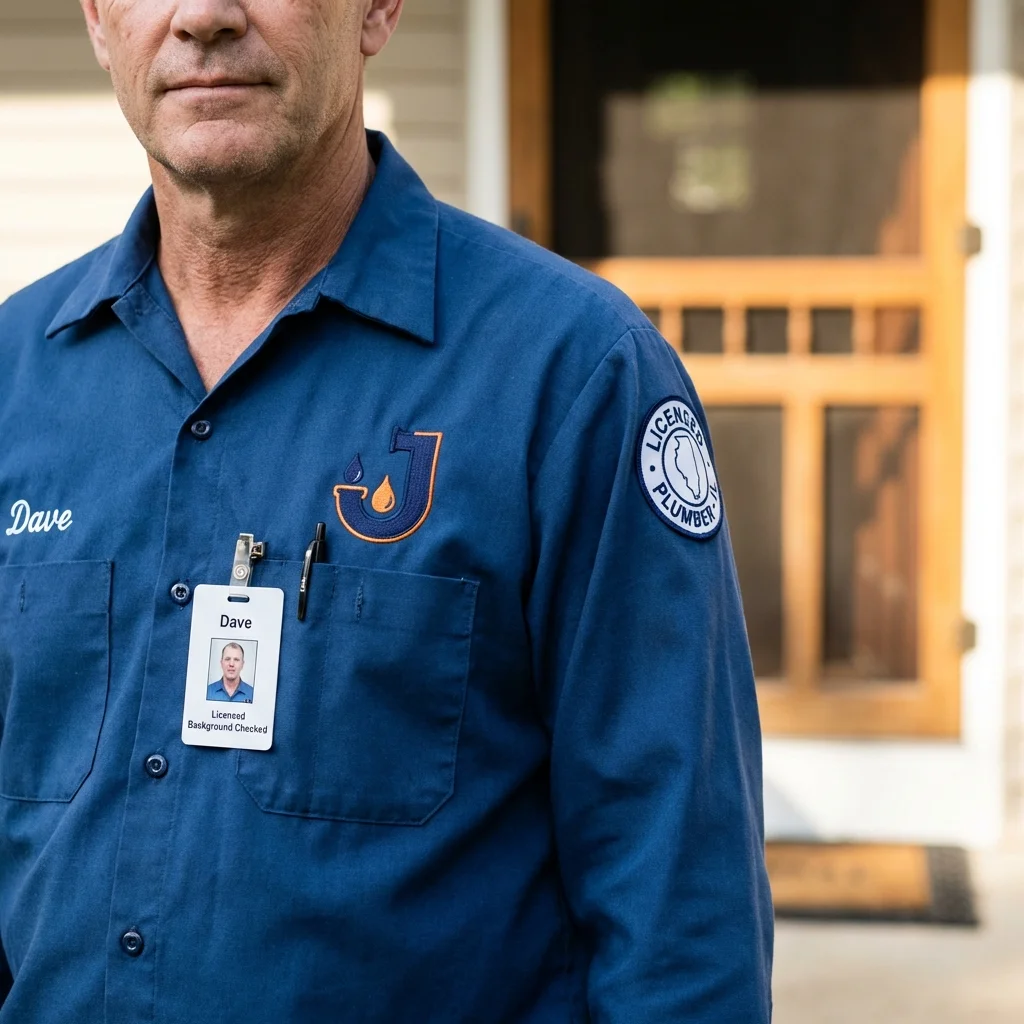 Licensed plumber showing ID badge in Monmouth, ME
