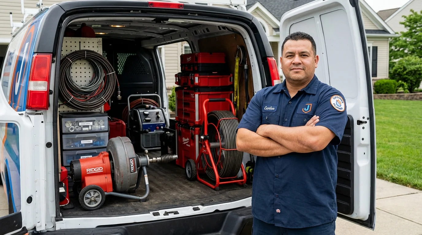 Professional drain cleaning equipment and Johns Plumbing LLC plumber in Monmouth