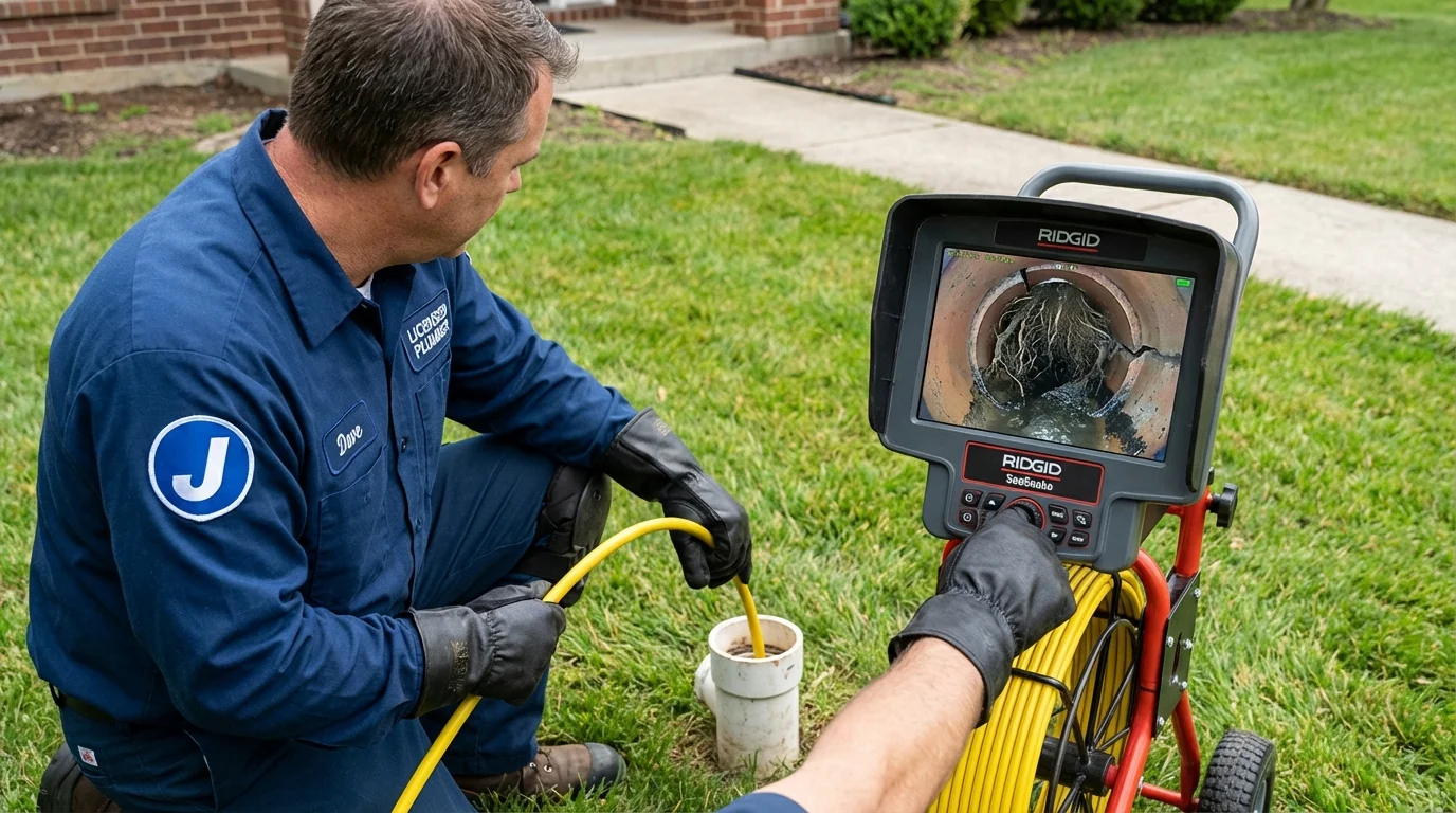 Sewer camera inspection being performed by Johns Plumbing LLC in Monmouth